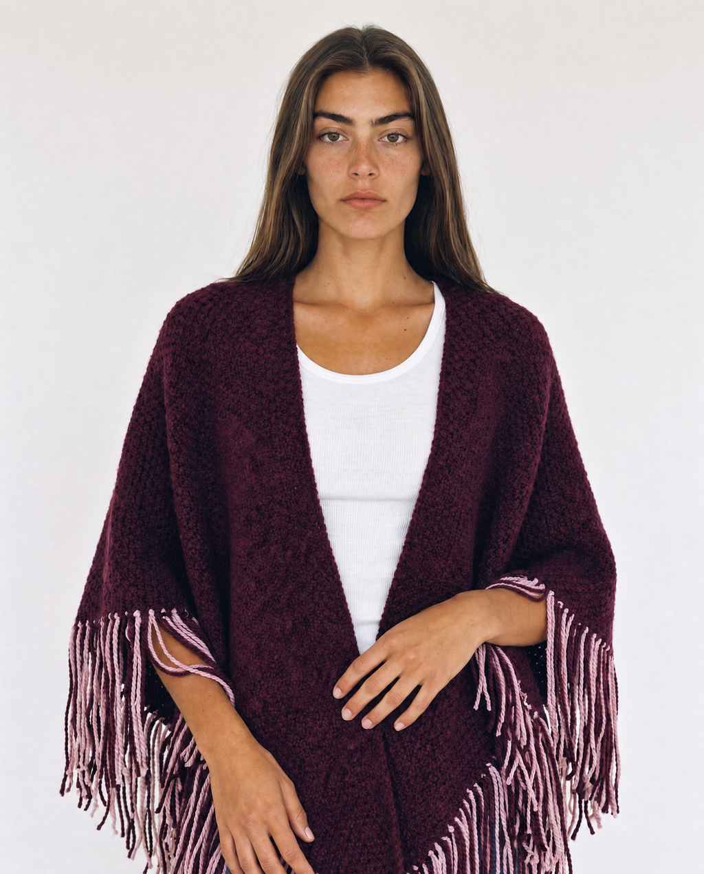 Ruana Lana Merino Burgundy Duo